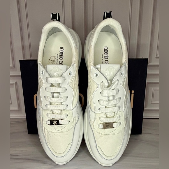 Roberto Cavalli White Leather Runner Sneakers – Size 46 EU / 13 US – NIB - Picture 2 of 5